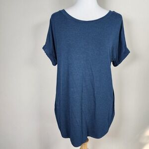 Matty M Slub Tunic Shirt Womens‎ Small Navy Knit Oversize Short Sleeve Old Money